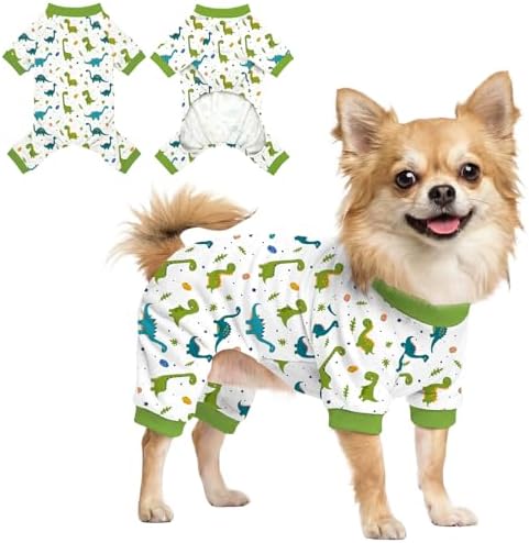 Dog Pajamas for Small Medium Dogs Pjs Green Dinosaurs Dog Onesie Breathable Puppy Pj Pet Stretchy Soft Sleepwear for Spring Summer Costume-M by Ruirichfun