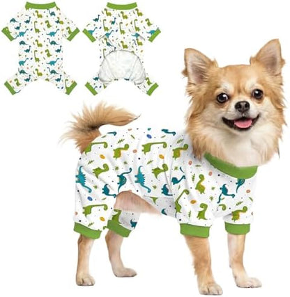 Dog Pajamas for Small Medium Dogs Pjs Green Dinosaurs Dog Onesie Breathable Puppy Pj Pet Stretchy Soft Sleepwear for Spring Summer Costume-M by Ruirichfun