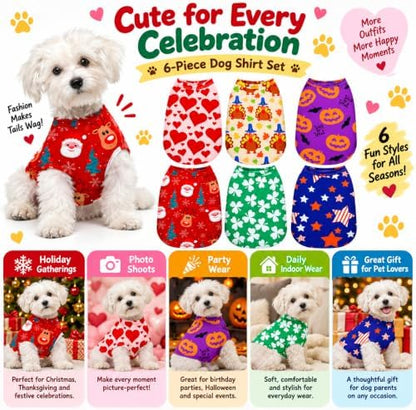Xuniea 6 Pcs Halloween Dog Shirt, Holiday Pet Clothes, L(fit 7-9lbs) - Image 5