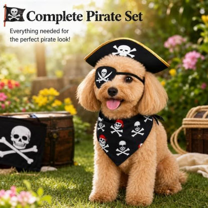 3PCS Dog Pirate Costume, Halloween Pet Outfit with Eye Patch and Gold Trim, Complete Pirate Dress Up Set for Costume Parties and Photo Sessions - Image 5