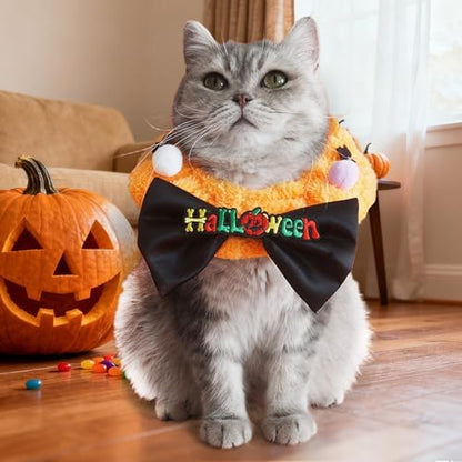 Dog Halloween Costumes Plush Collar with Bow Tie, Cute Pet Costumes for Cats Dogs, Fluffy Halloween Neck Accessory Cat Clothes Dog Costume for Party Photos, L - Image 4