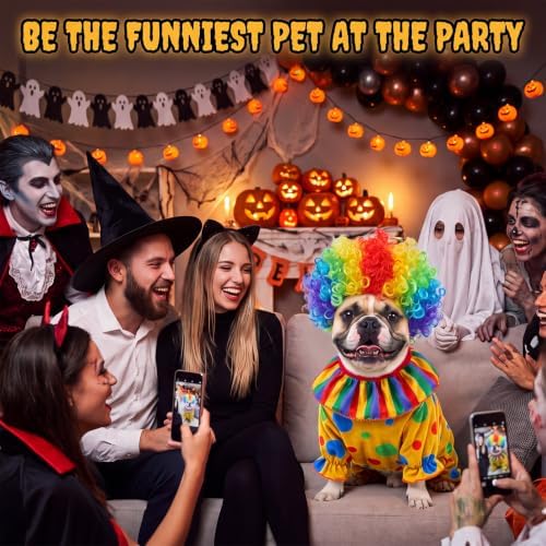 Tallew 2 Pcs Halloween Dog Clown Costume Wig Cosplay Set, M - Image 5
