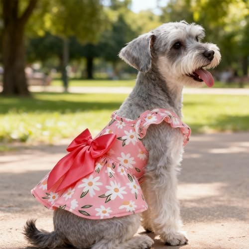EXPAWLORER Dog Dress with Sleeve Ruffles, Floral Pet Dresses with Bow Tie for Small Meduim Dogs Puppy Cats Girl, Cute Princess Dog Dresses Skirt Clothes Outfits for Spring Summer, Pink S - Image 6