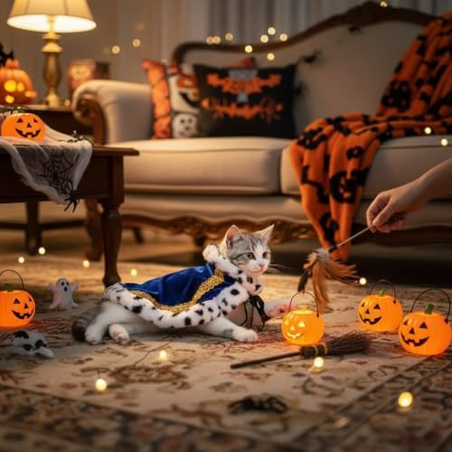 Lovelyshop Royal Velvet Pet Cloak with Fur Trim for Cats & Dogs, Blue, S - Image 3