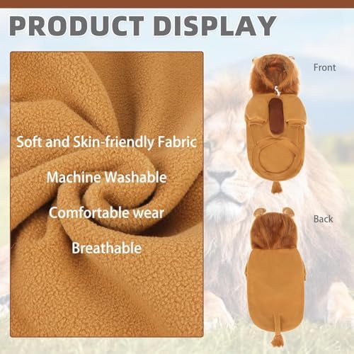 KOOLTAIL Dog Lion Mane Costume Clothes, Fleece Funny Dog Sweater Hoodie Outfits, Pet Halloween Cosplay Cold Weather Coats with Leash Hole for Small Medium Large Dogs Pug Pitbull Corgi Puppy Gift, SM - Image 3