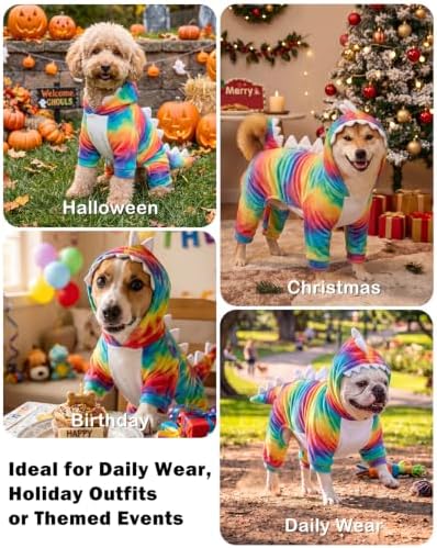 CuteBone Dinosaur Pet Costume Onesie - Hooded Puppy Pajamas - Small Dog Clothes Cat Full-Body Romper COSH06L - Image 4