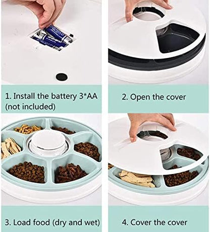 Automatic Cat Feeder Auto Cat Food Dispenser Smart Cat Feeder for Dogs, Cats & Small Animals W/Programmable Timer with 6 Meals Suitable Wet & Dry Food with Voice Reminder