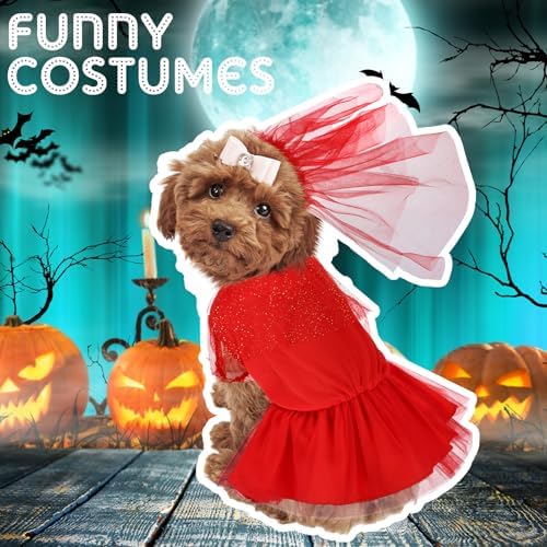 2 Pcs Halloween Dog Beetle Costume, Red Tulle Dress Black Wig - Image 4