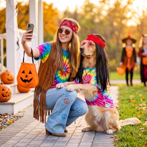 Hillban 5 Pcs Hippie Dog Costume Halloween Pet Costume Accessories, L - Image 4