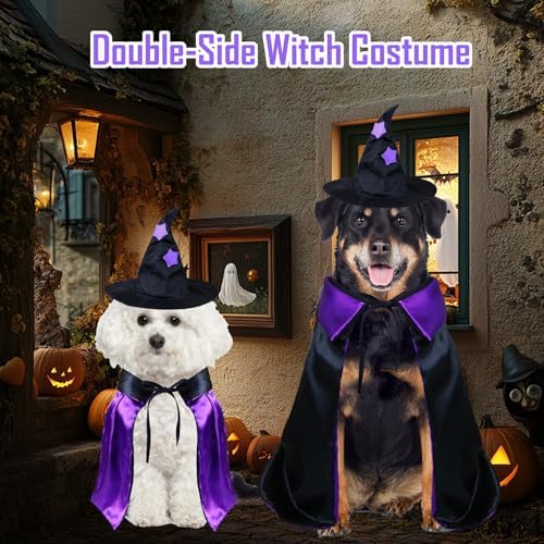 Dog Halloween Costumes, Dog Witch Costume Funny Pet Witch Cloak Cape Wizard Hat Holiday Outfit Clothes Halloween Costumes for Small Medium Large Dogs Pets (Medium) - Image 2