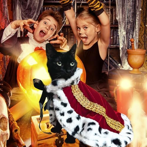 ​Pet Cloak ​King Dog Cape Robe Cute Halloween Christmas Cat Costume Queen Clothes Lux Fur Royal Cape Prince Princess Outfit Birthday Dress Small Large Dog Halloween Costume (Crimson, Small) - Image 4