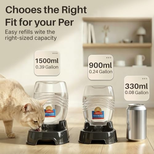 Flexzion Gravity Pet Water Dispenser for Cats & Small Dogs, 3/8 Gal, Black