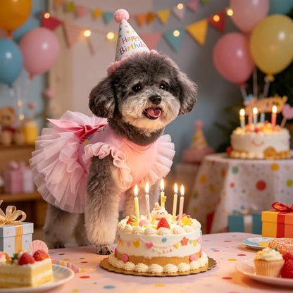 KOOLTAIL Dog Birthday Dress for Small Medium Dogs Girl, Puppy Lace Tutu Pink Birthday Party Holiday Outfit Gift, Cute Ruffle Sleeves Bowknot Dress, Soft Pet Cat Princess Clothes Costume Apparel, S - Image 2
