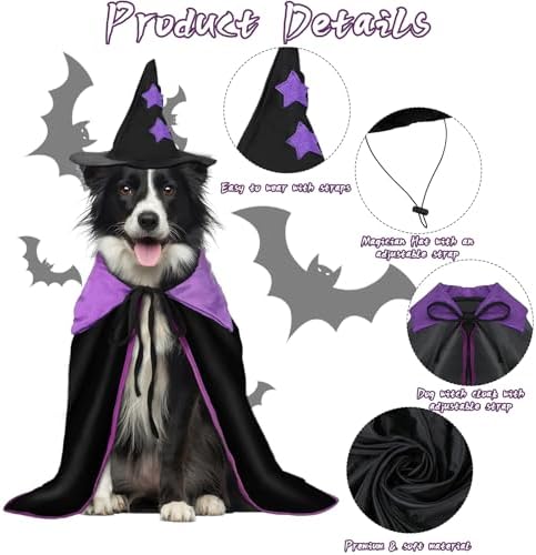 Rypet Halloween Dog Witch Costume Set Hat & Cape for Medium Large Dogs, L - Image 3