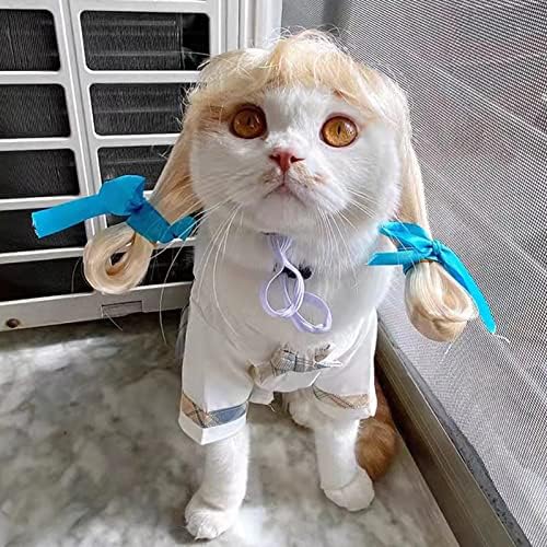 Funny Dog Cat Cosplay Wig, Pet Wigs for Halloween, Christmas, Parties, Festivals, Dog Wigs for Small Medium and Large Dogs(Golden Braid) - Image 2