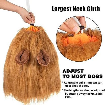 Dog Lion Mane Pet Halloween Costume - Adjustable Lion Wig Party Outfit Cosplay Apparel for Medium Large Dogs (Brown) - Image 4