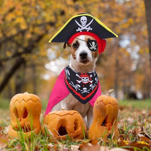 Huhumy 4 Pcs Dog Pirate Costume Hat Cape Bandana, Pink, Medium - Image 5