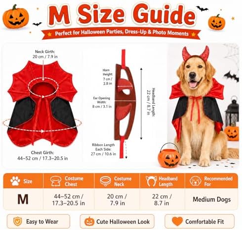 Dog Halloween Costumes,Devil Dog Costumes Cape Hairband for Dogs Medium - Image 2