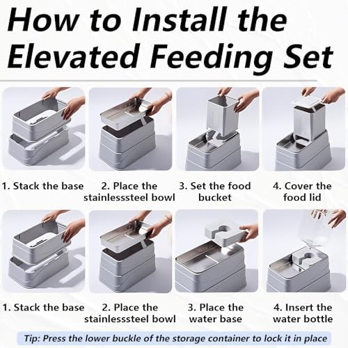 Elevated Automatic Pet Feeder & Water Dispenser, 128 Fl Oz/1 Gallon Water & 4.4lb Food Capacity, Stainless Steel Bowl, 2-Level Height Adjustable, Neck Protection for Small/Medium Dogs,Anti-Choking