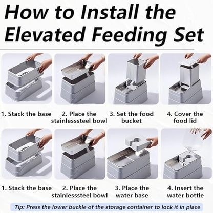 Elevated Automatic Pet Feeder & Water Dispenser, 128 Fl Oz/1 Gallon Water & 4.4lb Food Capacity, Stainless Steel Bowl, 2-Level Height Adjustable, Neck Protection for Small/Medium Dogs,Anti-Choking