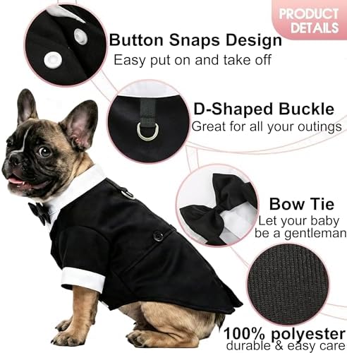 Dog Tuxedo with Bow Tie, Formal Wedding Suit for Small Medium Puppy Dogs - Image 3