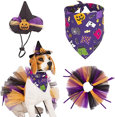 ADOGGYGO Halloween Dog Bandana, Dog Witch Hat and Tutu Skirt Set by ADOGGYGO