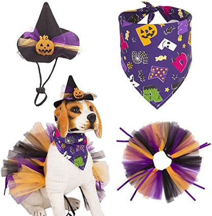 ADOGGYGO Halloween Dog Bandana, Dog Witch Hat and Tutu Skirt Set by ADOGGYGO