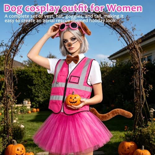 Halloween Dog Costume Set 7 Pcs, Pink Puppy Theme Cosplay for Women - Image 6