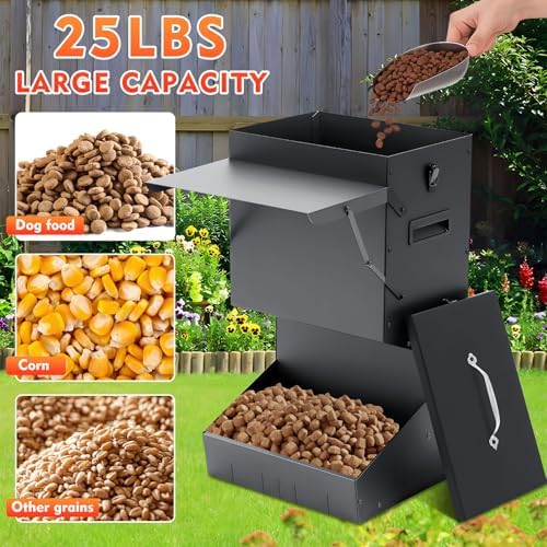 Willinglong 2 Pcs Automatic Dog Feeder with Lid 25 Lbs Capacity Outdoor Dog Feeder Hanging Self Feeding Pet Food Dispenser Pet Food Feeders for Large Dogs Large Breed