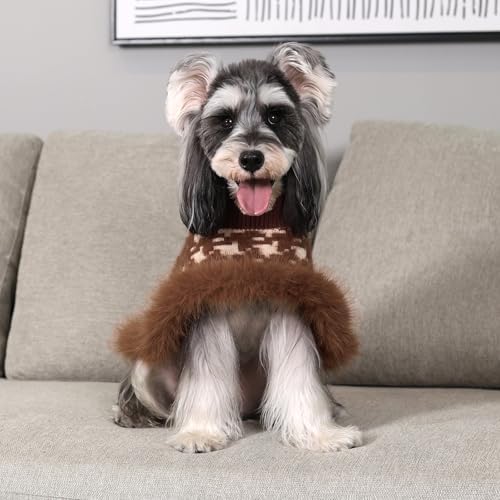 Dog Sweater Cloak, Pearl Cotton Bouclé Yarn Puppy Sweater, Cold Weather Coat Knitwear for Small Dogs, Classic Turtleneck Thick Dog Clothes with Thick Fluff DS-DP02M - Image 4