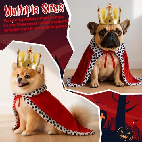 Talltalk 2 Pcs Dog King Costume Halloween Pet Crown and Velvet Cape, Small - Image 3