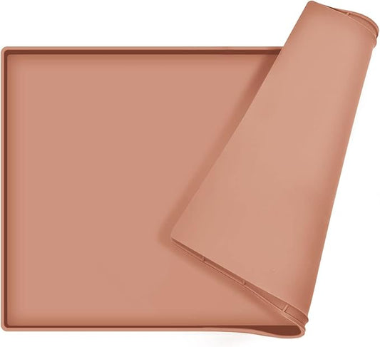 Dog Food Mat,Silicone Waterproof Food Tray,Non Slip Pet Bowl Mats Placemat,0.6" Raised Edge,Suitable for Most Small and Medium Sized Pets,18.5" x 11.5"