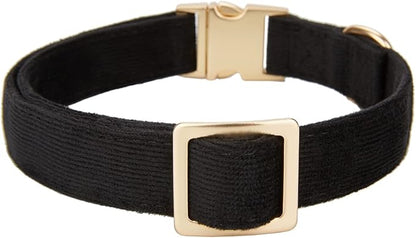 Soft Cotton Dog Collar with Metal Buckle Adjustable Heavy Duty Comfy Corduroy Collars for Small Medium Large Dogs,Black,Small