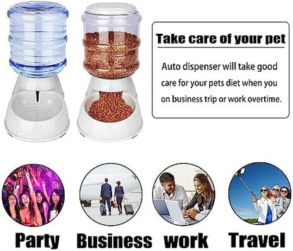 Old Tjikko Automatic Feeder and Water Dispenser in Set,Gravity Food Feeder and Waterer with Pet Food Mat,Large, 3 Gallonx 2, Gray (Water and Food Dispenser Set)