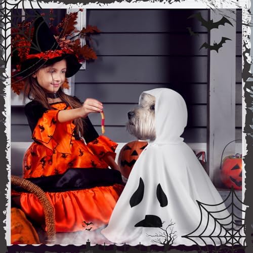 Halloween Dog Ghost Costume White Dalmatian Pet Costume with Hats Ghost Costumes for Dogs Cats Pet Cosplay Cape Halloween Cats Clothes for Party Decorations(Large) - Image 6