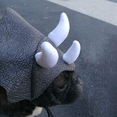 Triceratops Dog Halloween Costume Dinosaur Headpiece Hat with Elastic Strap - Image 7