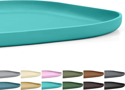 Small Silicone Pet Food Mat with Raised Edge for Food and Water Bowl, Square Dog Feeding Mats, Cat Food Trays for Floor Waterproof, Rubber Tray for Dogs and Cats, 12 x 12 x 0.7 Dark Turquoise