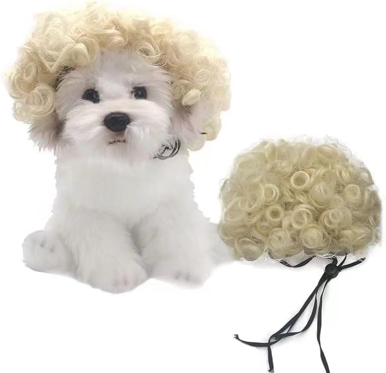 Spa Day Dog Costume Cosplay Wig, Curly Hair Pet Cat Wigs for Halloween Parties Dog Hats Wigs for Small Medium and Large Dogs Adjustable(Pet Head Circumference 6-27 inches) - Image 4