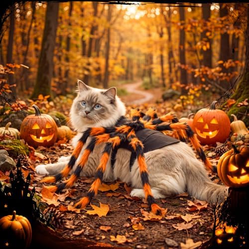 Huhumy Halloween Spider Costume with Safety Harness for Pets, Orange, S - Image 4
