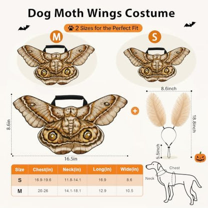 Tallew 2 Pcs Dog Halloween Costumes Moth Butterfly Wings,S,Grayish White - Image 2