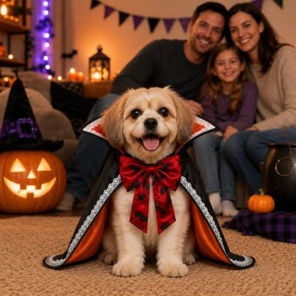 Halloween Dog & Cat Vampire Cape Costume, Satin-Look Pet Vampire Cloak with Bat Bow Tie and Stand-Up Collar, Adjustable Costume for Small, Medium, Large Dogs and Cats - Image 5
