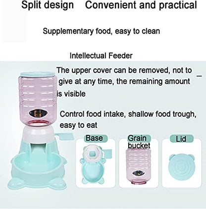 Automatic pet Feeder Push Feeder for Cats and Dogs 1.8L (Pink)