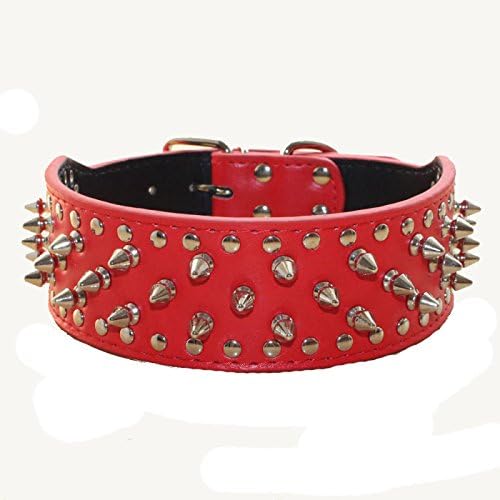 Serijoars Spiked Studded Dog Collar, PU Leather Dog Collar, Adjustable Pet Collars for Medium or Large Breed Pet (S, Red)