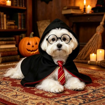 Large Dog Wizard Costume with Black Glasses Frame, Funny Halloween Dog Costume Set with Wizard Cloak and Scarf, Magic Pet Outfit for Large Dogs, Halloween Party, Cosplay, Photo Props - Image 5
