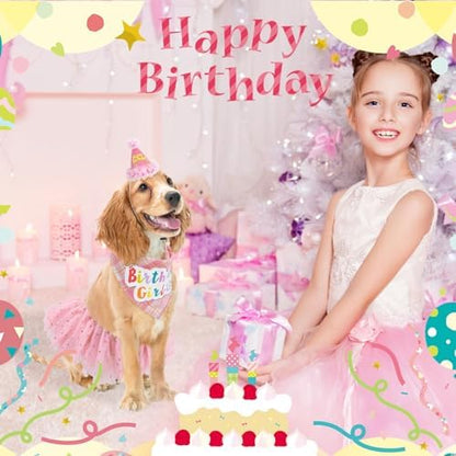 SCENEREAL Dog Birthday Bandana Hat with Dress Girl Set Party Supplies Plaid Puppy Birthday Outfit Cute Dog Tutus for Small Medium Lage Dogs, Pink Plaid - Image 5