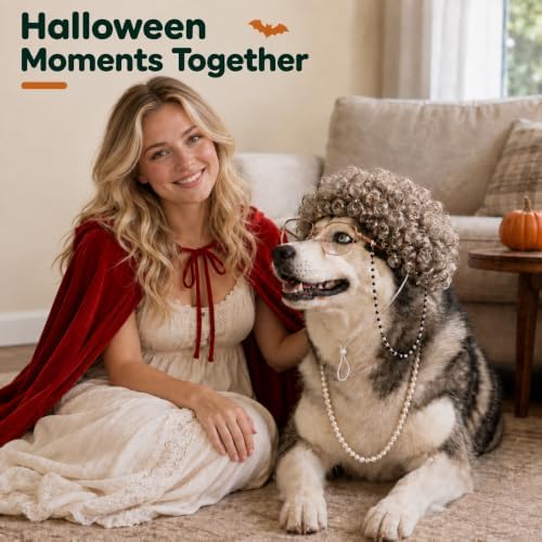 3 Pcs Old Lady Costume for Dog, Mop Cap Pearl Necklace Grandma Glasses - Image 5