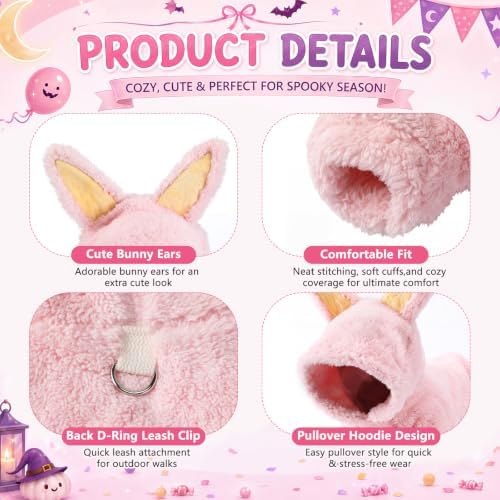 Halloween Pet Costume Bunny Ear Hoodie Pullover, XX-Large, Pink - Image 4