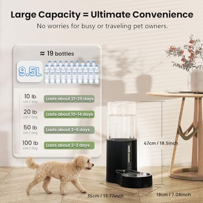 CZPET Dog Water Dispenser, Widen Mouth Gravity Refilling (9.5L, Black)