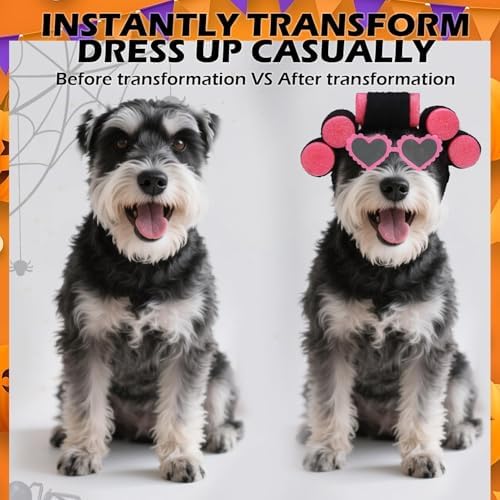EXPAWLORER Dog Halloween Costume, 2 Pack Funny Doggie Cosplay Landlady Curler Wig with Love Glasses, Adjustable Headwear Dress Up Holiday Apparel for Party for Small Medium Large Dogs Puppies Cat Pink - Image 2