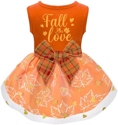 Dog Thanksgiving Outfit Funny Puppy Dog Dress with Bow for Small Medium Dogs Cute Fall Pet Costume for Cats Dogs Thanksgiving Day Halloween by BAOBICUTE